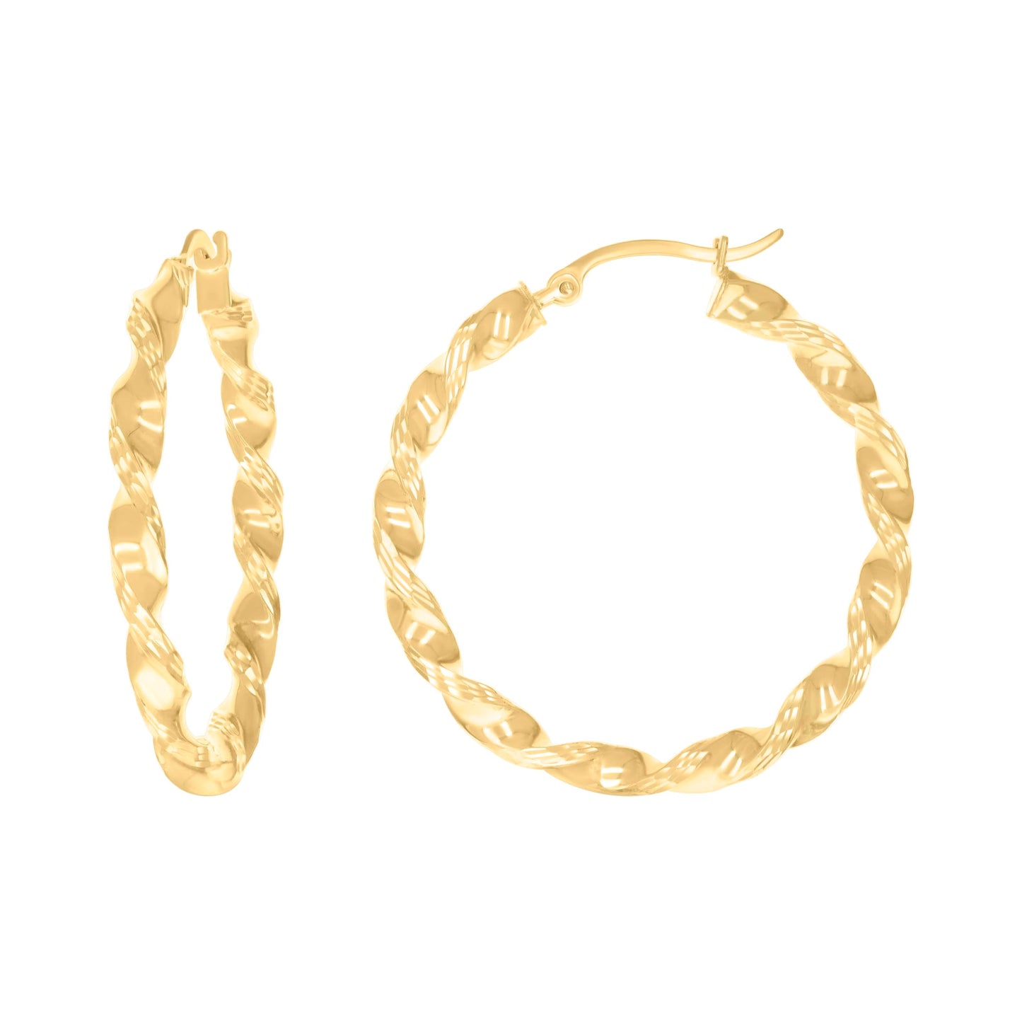 10K Yellow Gold Womens Diamond-cut Twisted Hoop Earrings