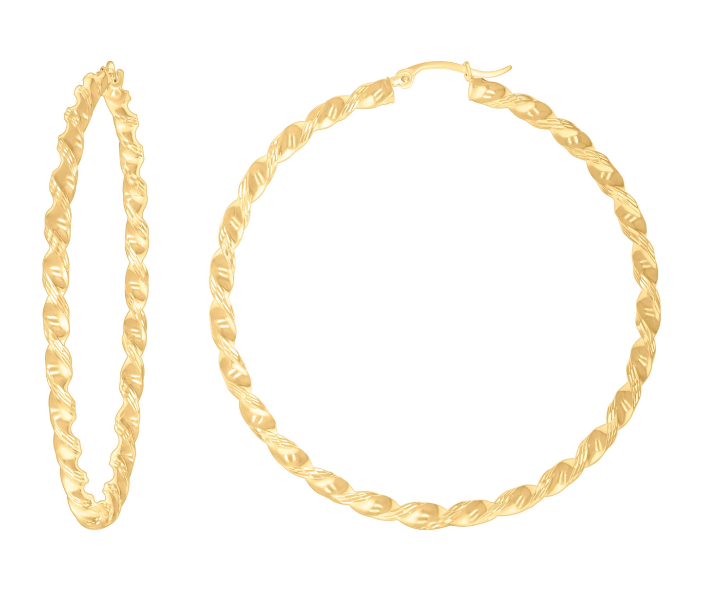 10K Yellow Gold Womens Diamond-cut Twisted Hoop Earrings