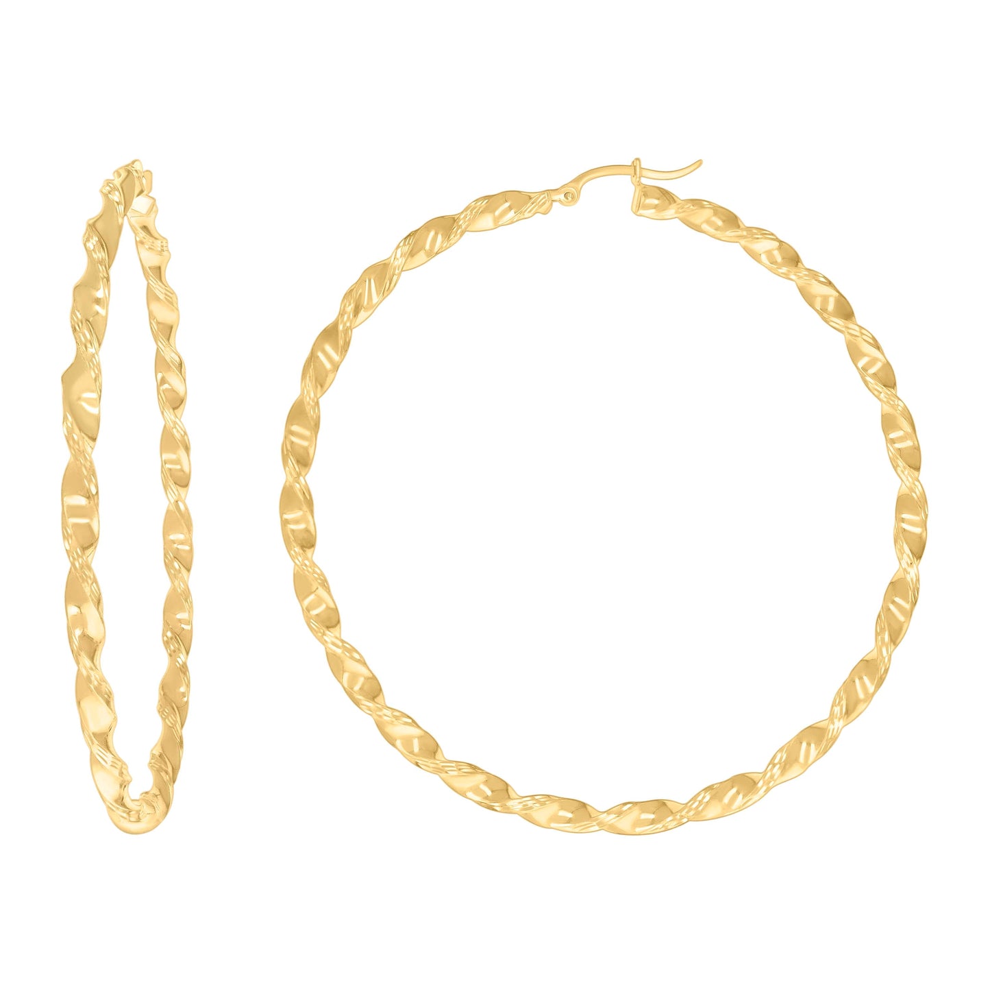 10K Yellow Gold Womens Diamond-cut Twisted Hoop Earrings