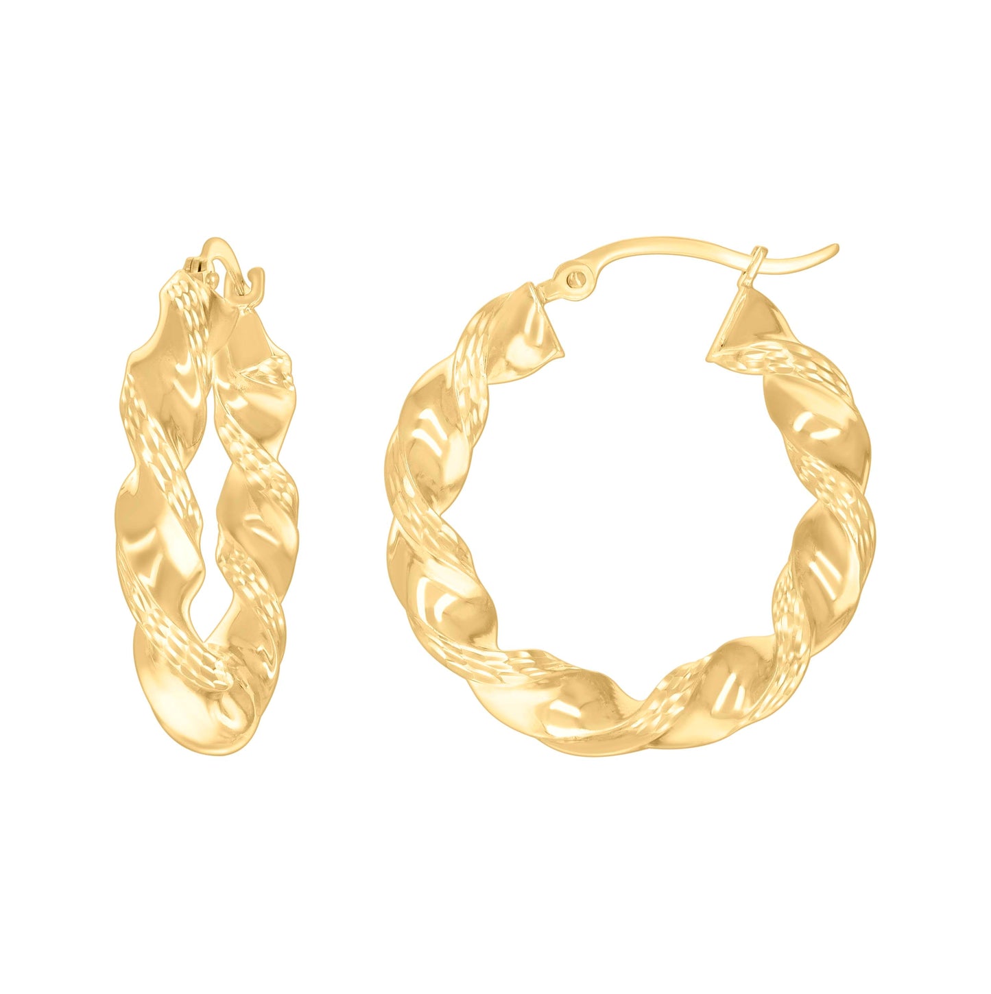 10K Yellow Gold Womens Diamond-cut Twisted Hoop Earrings