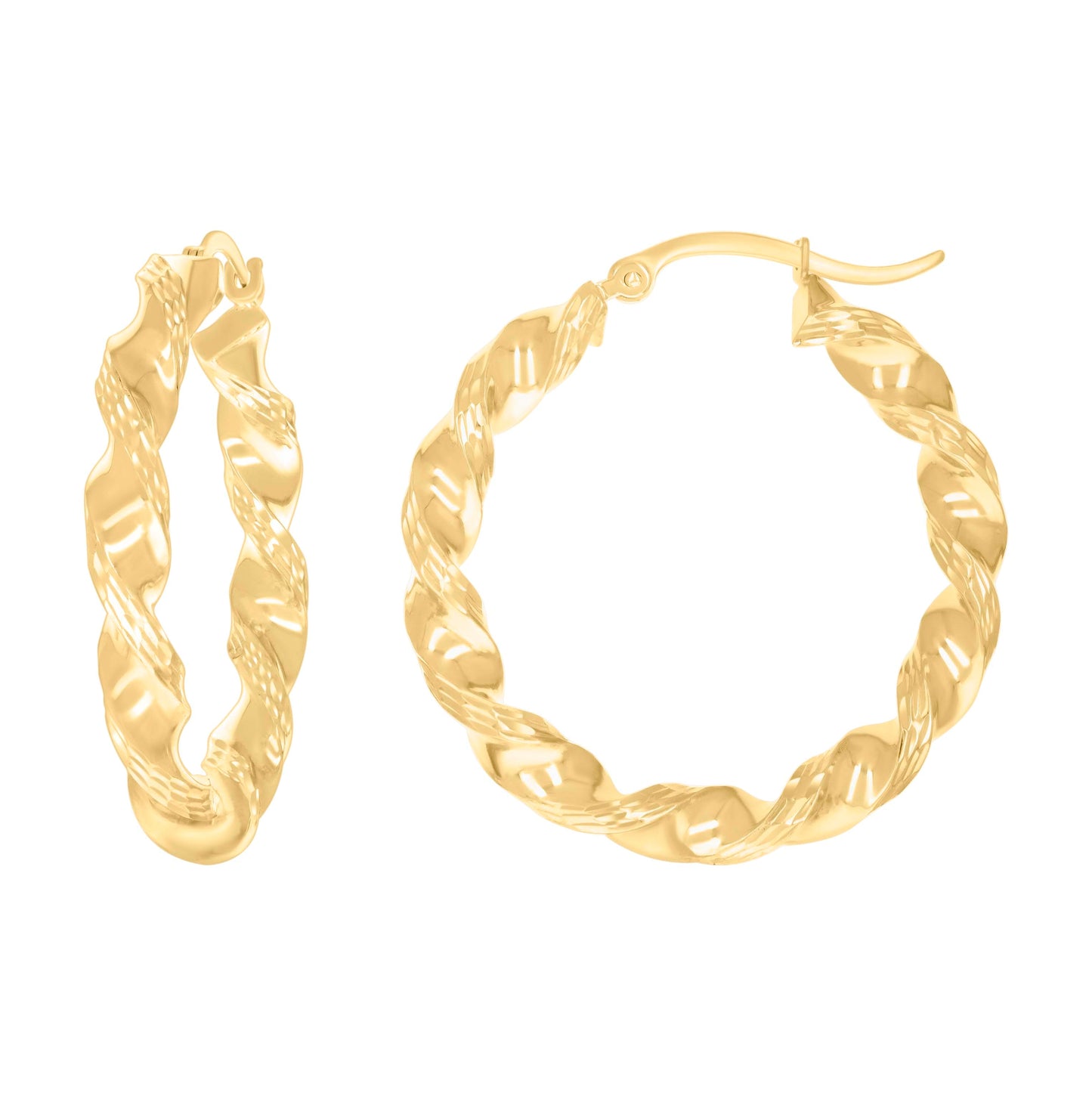 10K Yellow Gold Womens Diamond-cut Twisted Hoop Earrings