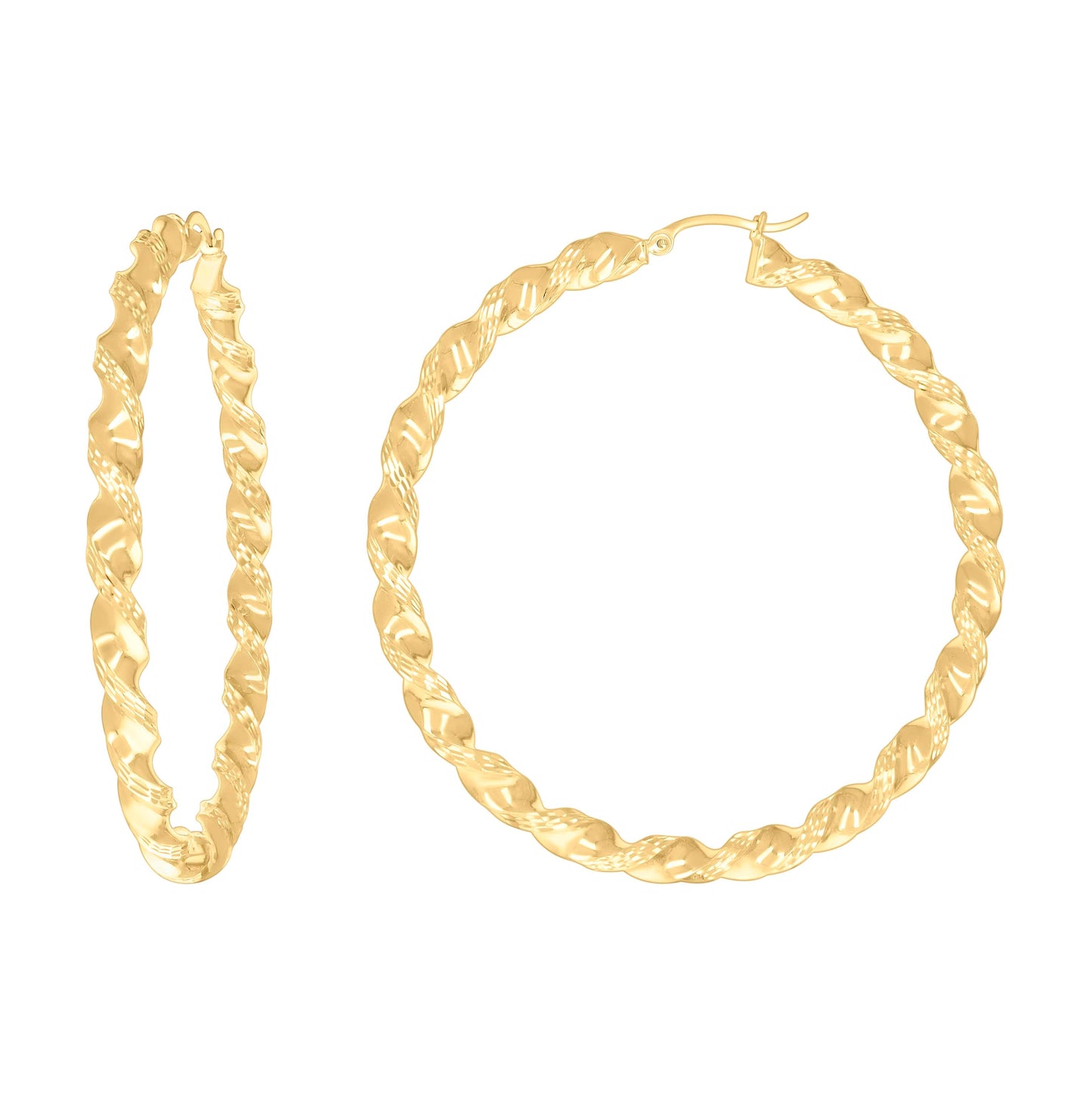 10K Yellow Gold Womens Diamond-cut Twisted Hoop Earrings