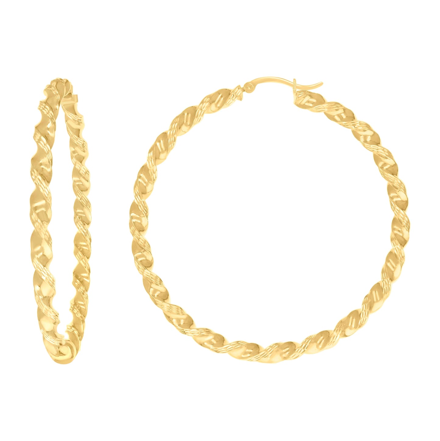 10K Yellow Gold Womens Diamond-cut Twisted Hoop Earrings