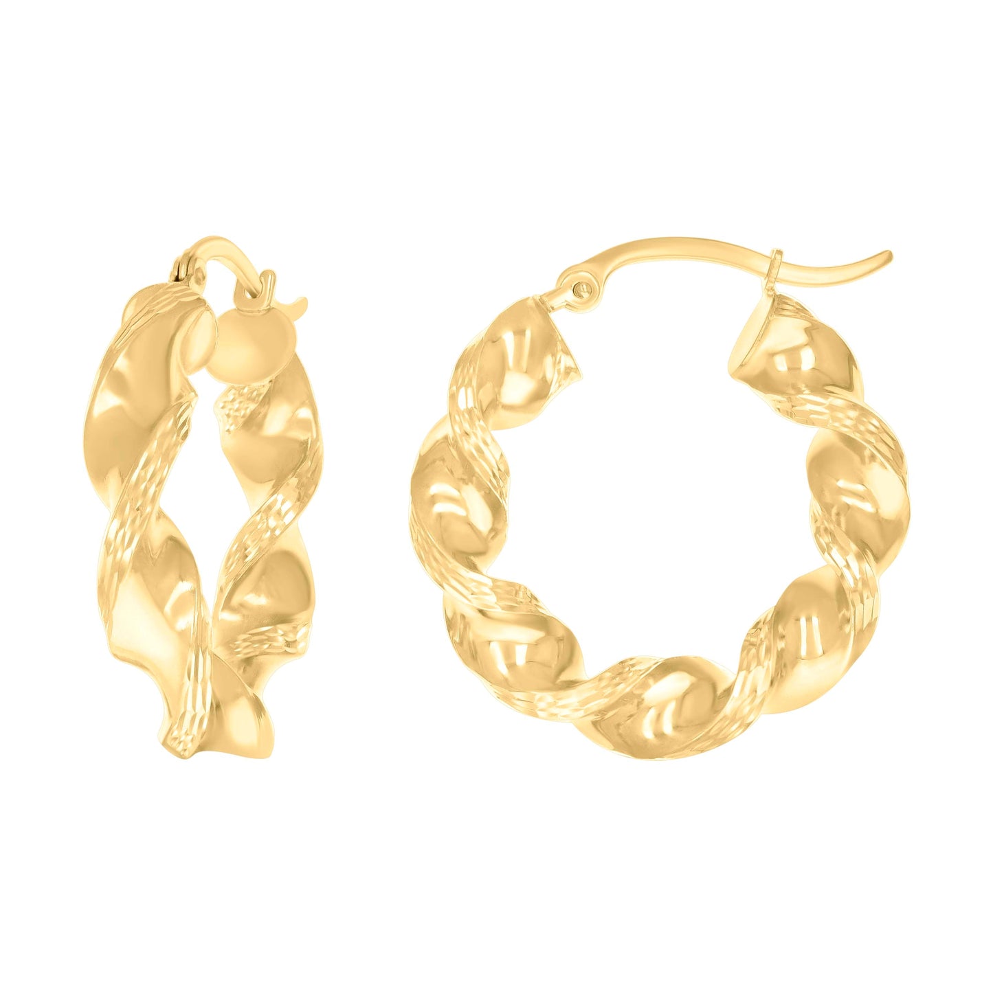 10K Yellow Gold Womens Diamond-cut Twisted Hoop Earrings 5mm