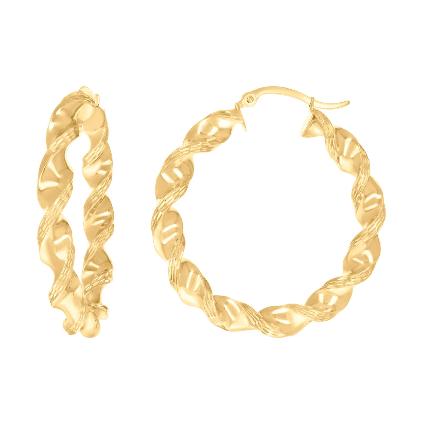 10K Yellow Gold Womens Diamond-cut Twisted Hoop Earrings 5mm