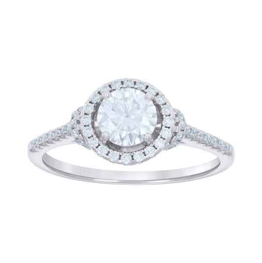 Sterling Silver Womens 1.23ct Moissanite Halo Bridal Anniversary Engagement Wedding Ring