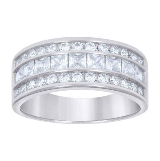 Sterling Silver Mens Baguette Round 1.52ct Moissanite Fashion Bridal Anniversary Engagement Wedding Band Ring