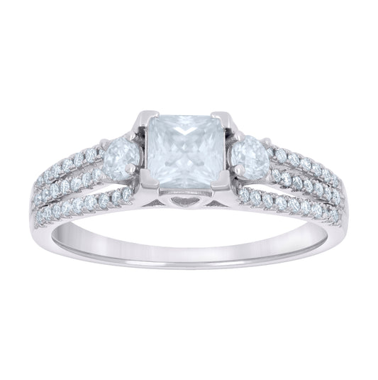 Sterling Silver Womens Princess-cut Round 1.12ct Moissanite Fashion Bridal Anniversary Engagement Wedding Ring