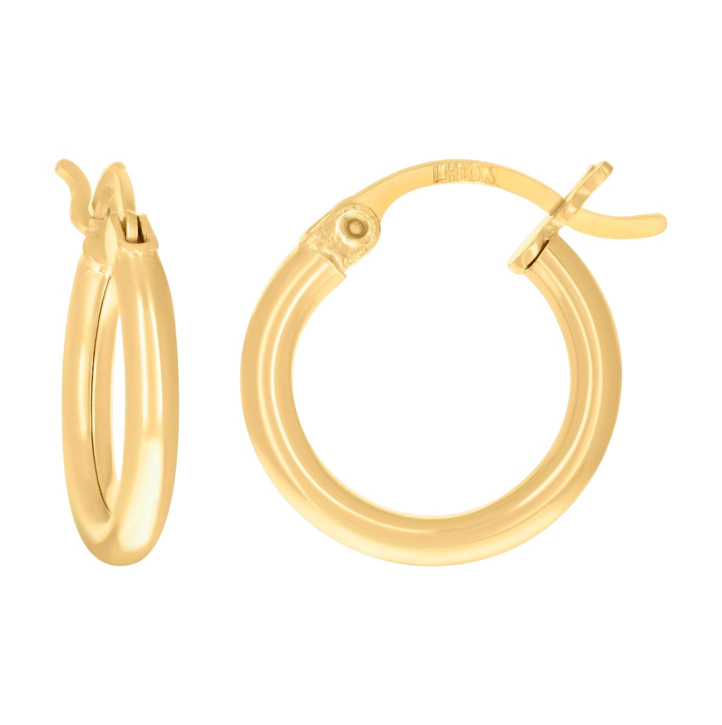14K Yellow Gold Womens Plain Round Tube Hoop Earrings 2mm