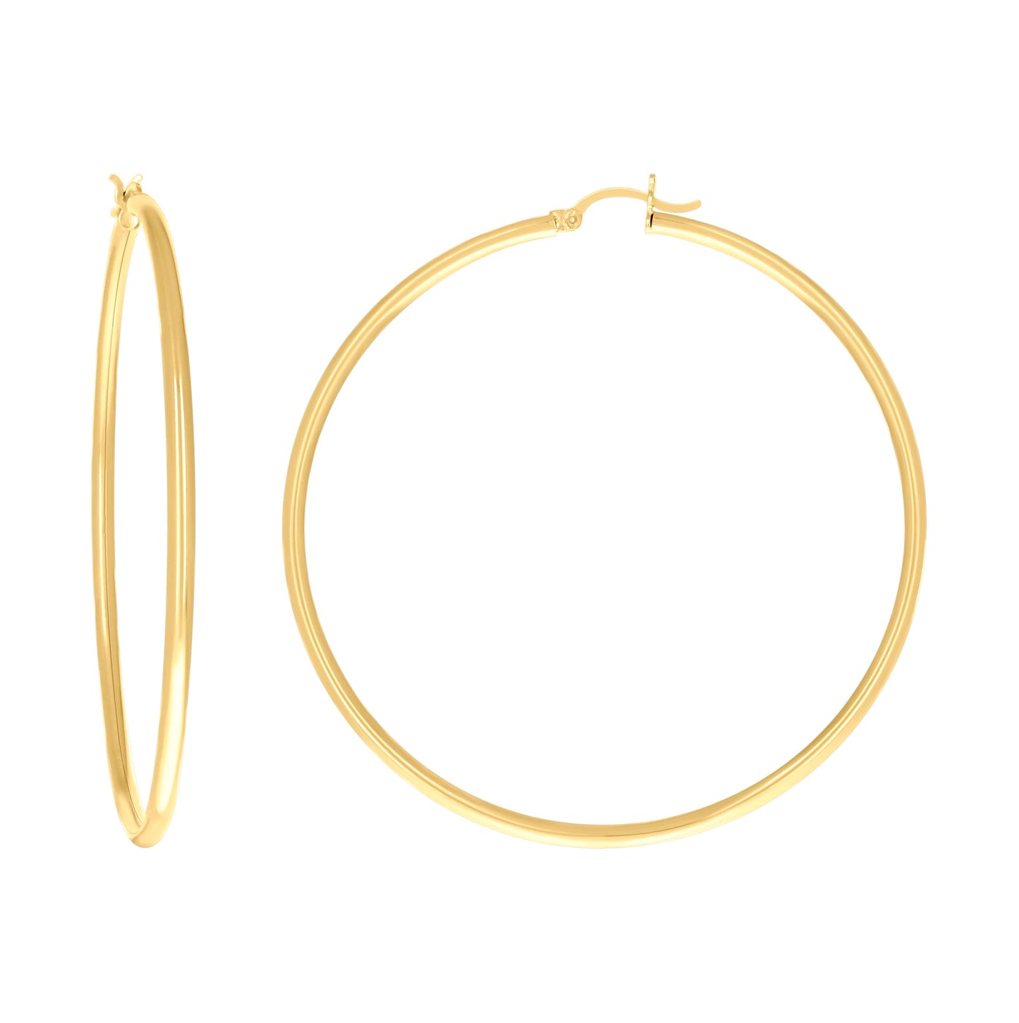 14K Yellow Gold Womens Plain Round Tube Hoop Earrings 2mm