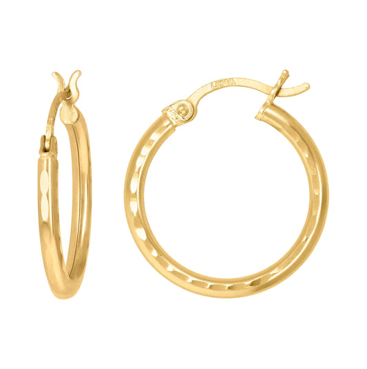 14K Yellow Gold Womens Diamond-cut Round Tube Hoop Earrings 2mm
