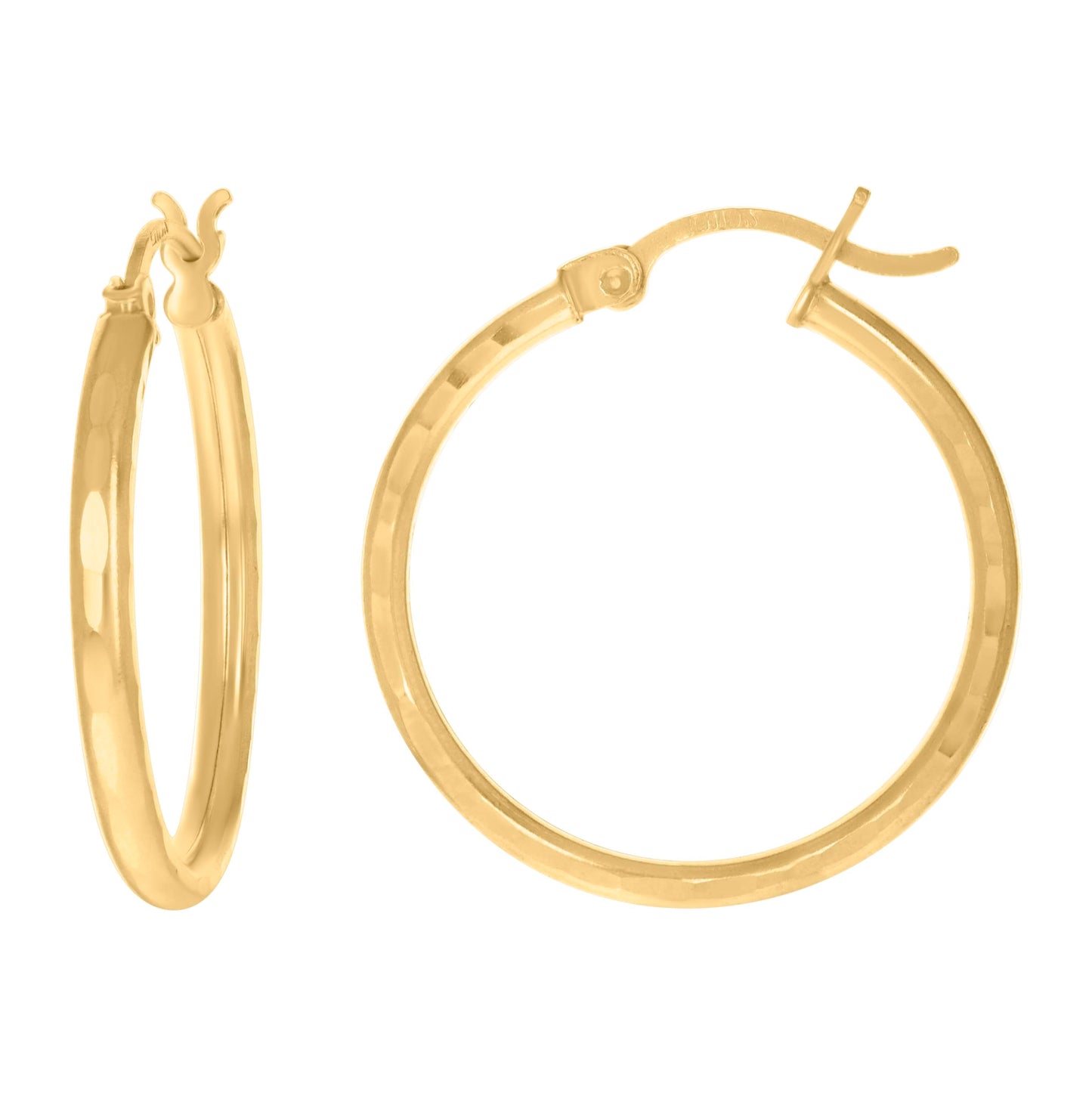 14K Yellow Gold Womens Diamond-cut Round Tube Hoop Earrings 2mm