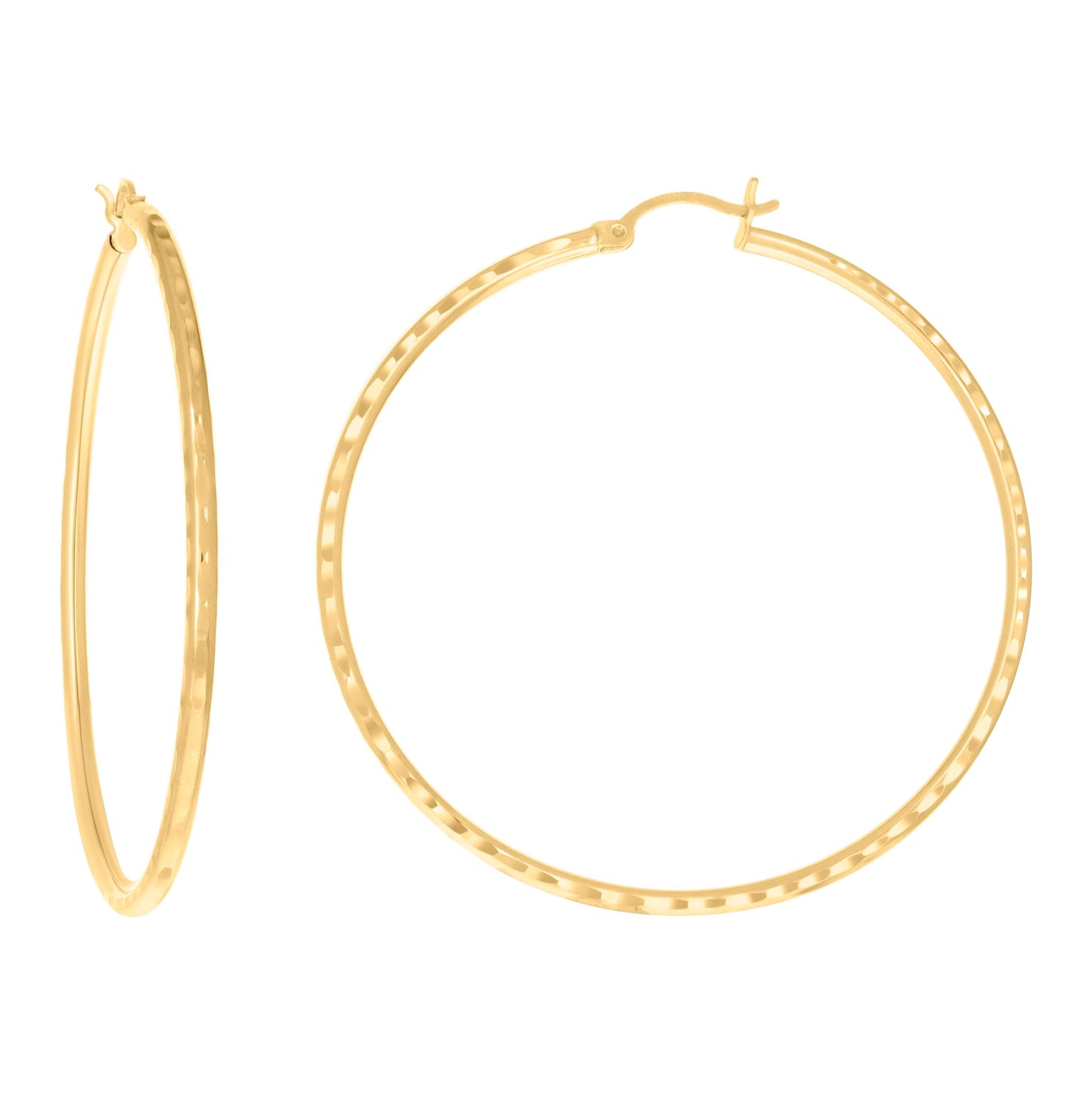 14K Yellow Gold Womens Diamond-cut Round Tube Hoop Earrings 2mm