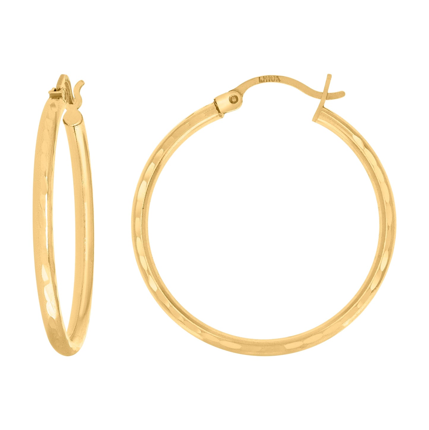 14K Yellow Gold Womens Diamond-cut Round Tube Hoop Earrings 2mm
