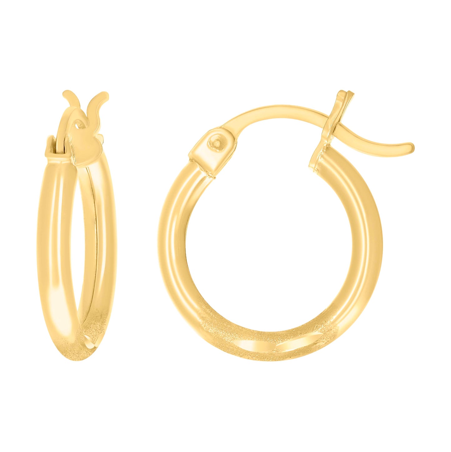 14K Yellow Gold Womens Diamond-cut Round Tube Hoop Earrings 2mm