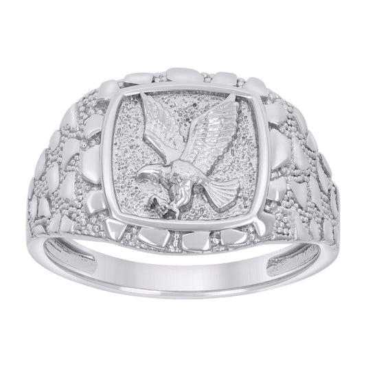 Sterling Silver Mens Nugget Eagle Bird Patriotism Symbol Bridal Anniversary Wedding Engagement Band Ring
