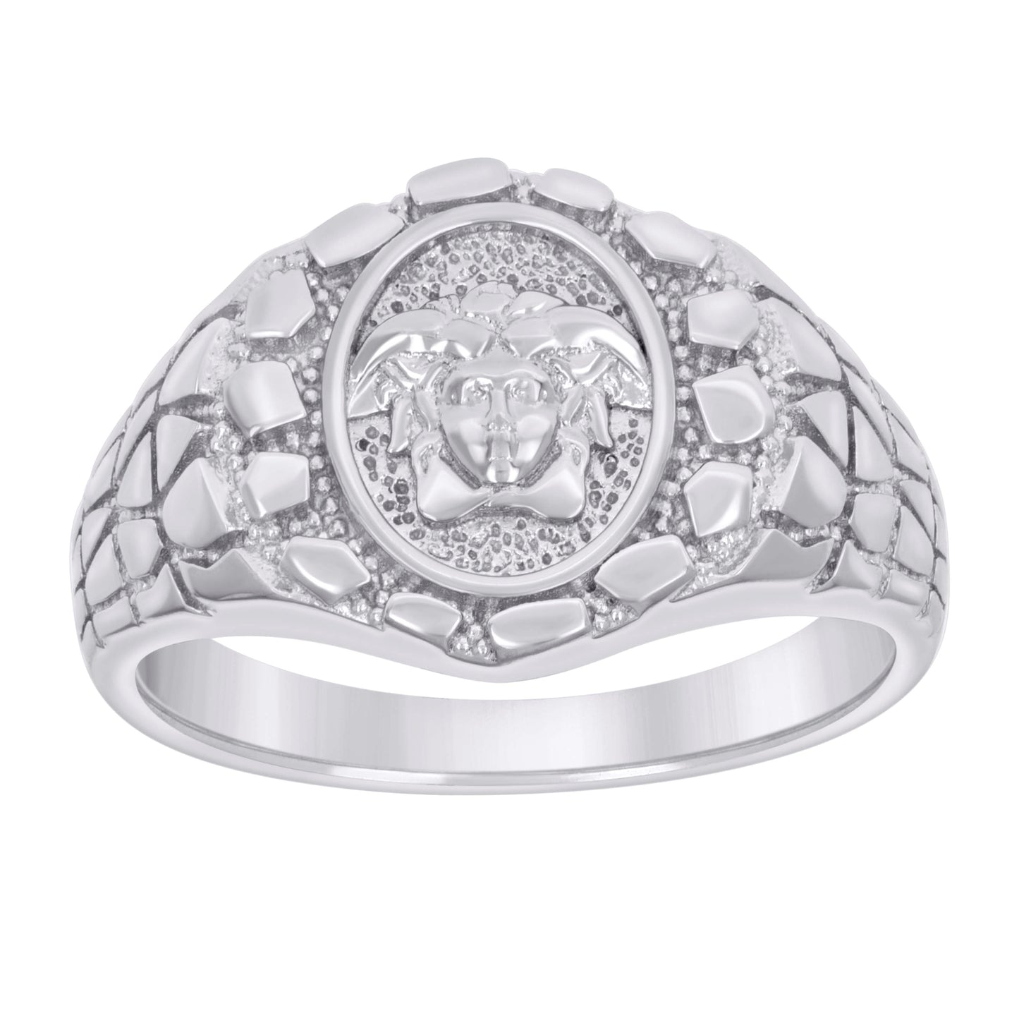Sterling Silver Mens Nugget Medusa Egyptian Fashion Ring Size 9