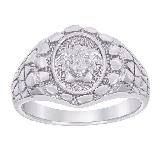 Sterling Silver Mens Nugget Medusa Egyptian Fashion Ring Size 9