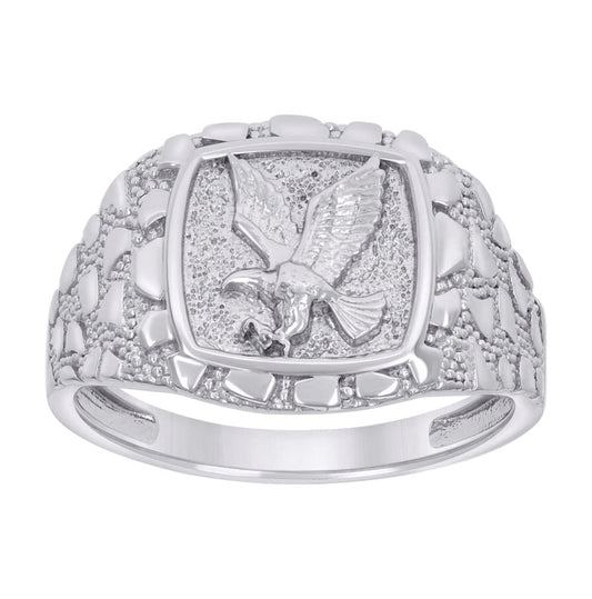 Sterling Silver Mens Nugget Eagle Bird Wildlife Bridal Anniversary Wedding Engagement Band Ring