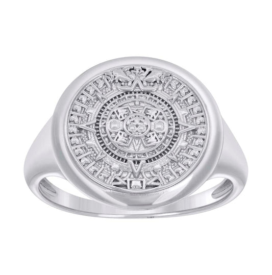 Sterling Silver Mens Aztec Calendar Fashion Bridal Anniversary Wedding Engagement Band Ring