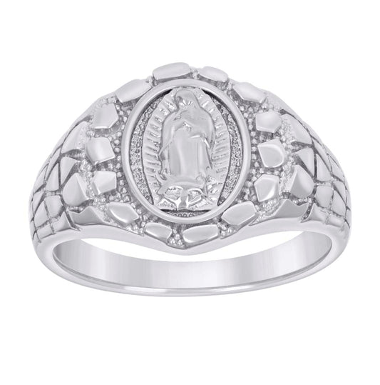 Sterling Silver Men's Nugget Guadalupe Religious Bridal Anniversary Wedding Engagement Band Ring