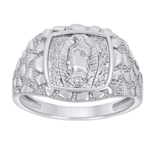 Sterling Silver Men's Nugget Guadalupe Religious Bridal Anniversary Wedding Engagement Band Ring