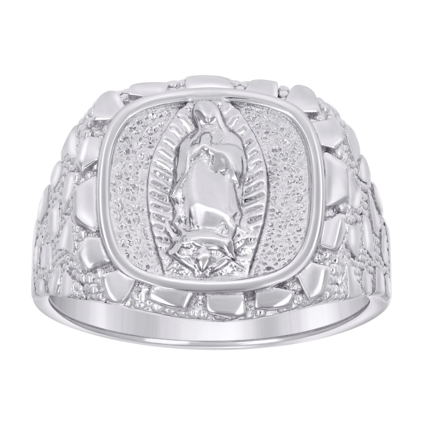 Sterling Silver Mens Nugget Guadalupe Religious Bridal Anniversary Wedding Engagement Band Ring