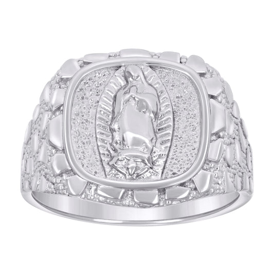 Sterling Silver Mens Nugget Guadalupe Religious Bridal Anniversary Wedding Engagement Band Ring