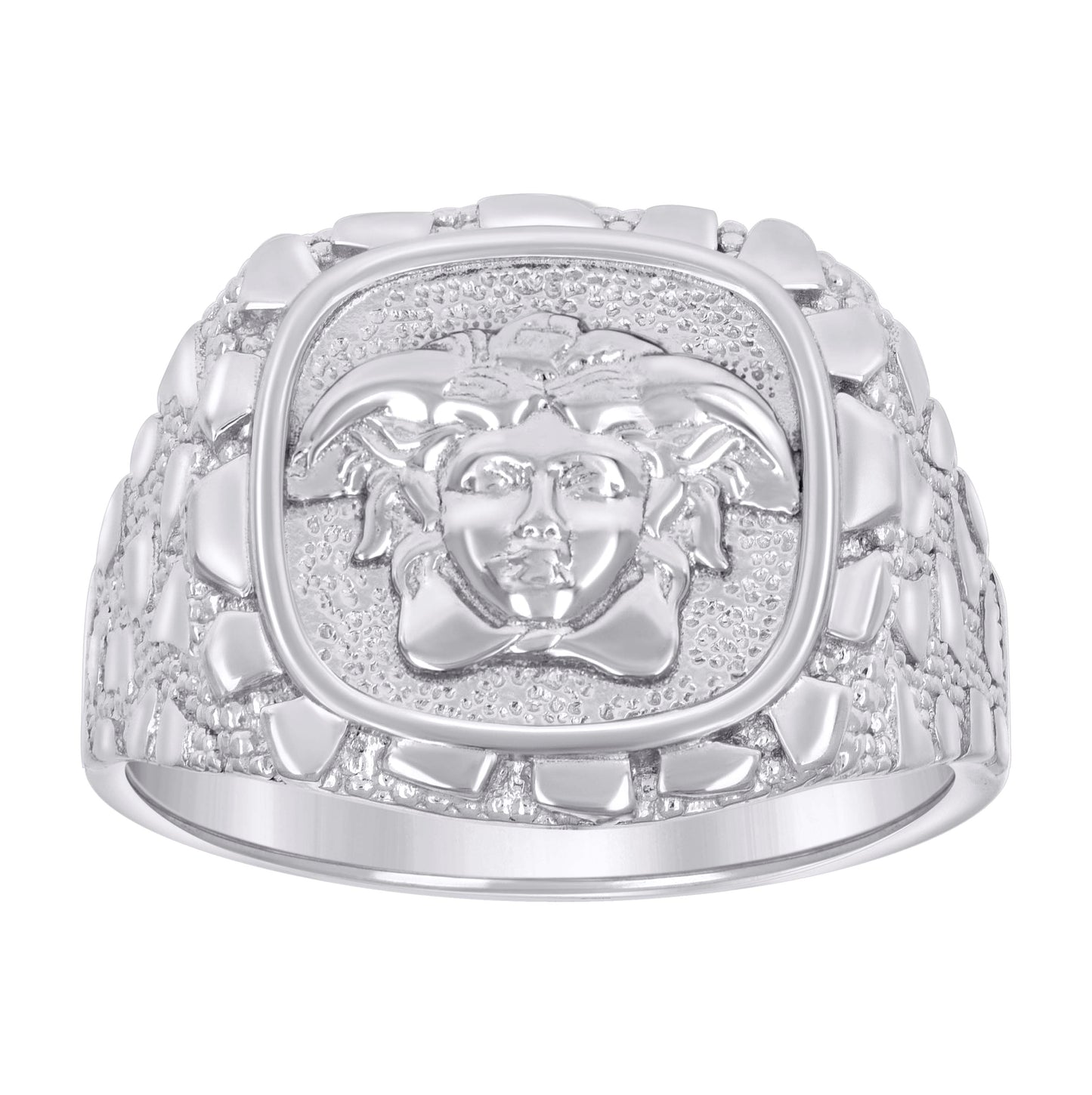 Sterling Silver Mens Nugget Medusa Egyptian Bridal Anniversary Wedding Engagement Band Ring