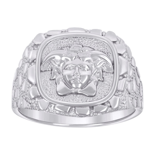 Sterling Silver Mens Nugget Medusa Egyptian Bridal Anniversary Wedding Engagement Band Ring