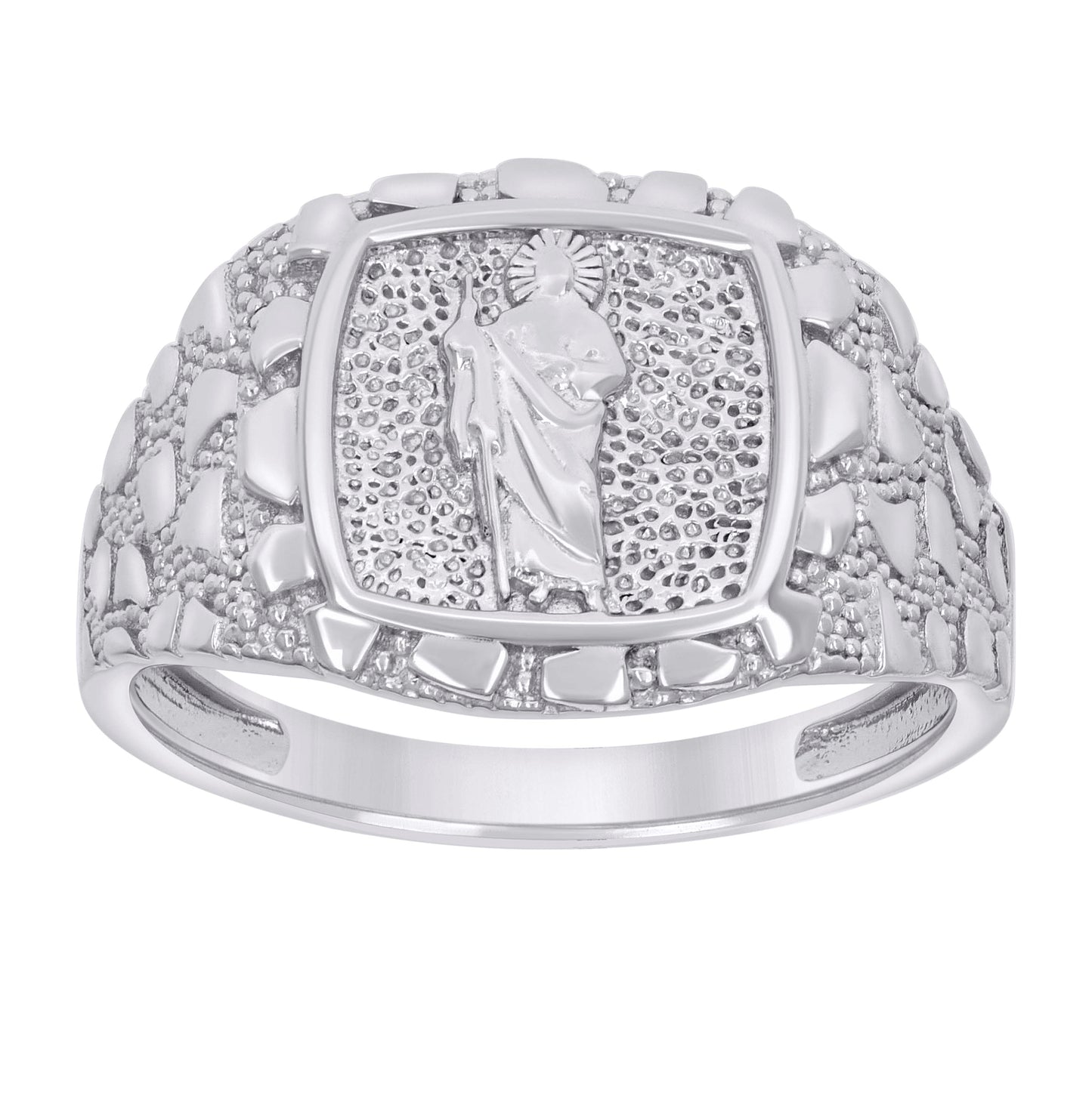 Sterling Silver Men's Nugget St. Jude Religious Bridal Anniversary Wedding Engagement Band Ring
