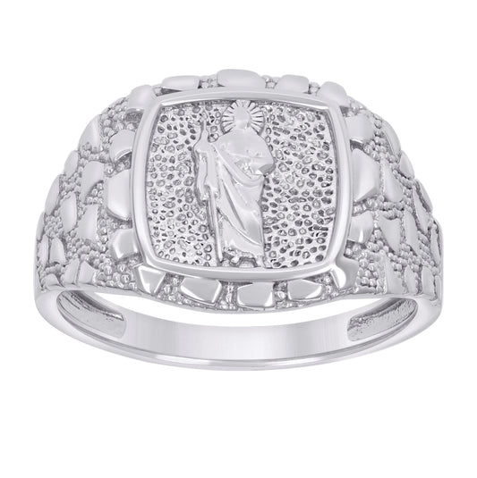 Sterling Silver Men's Nugget St. Jude Religious Bridal Anniversary Wedding Engagement Band Ring