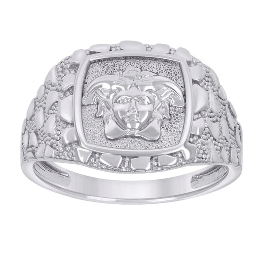 Sterling Silver Men's Nugget Medusa Egyptian Bridal Anniversary Wedding Engagement Band Ring