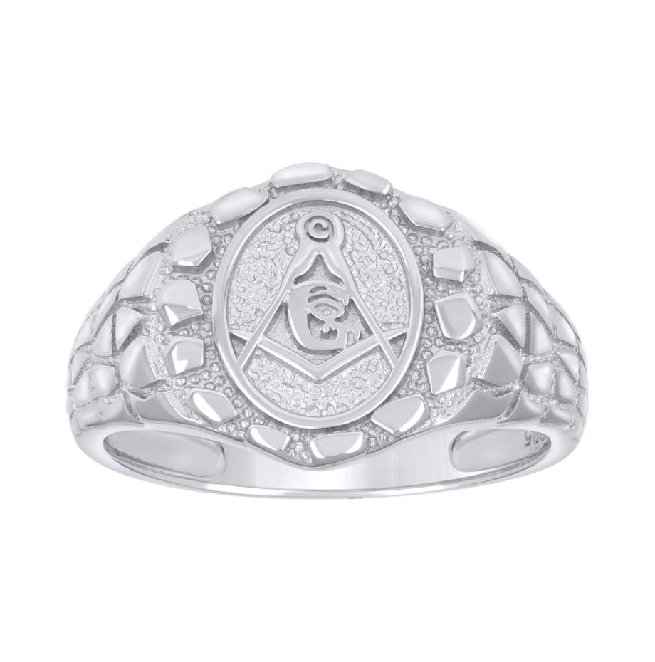 Sterling Silver Men's Nugget Masonic Symbol Bridal Anniversary Wedding Engagement Band Ring