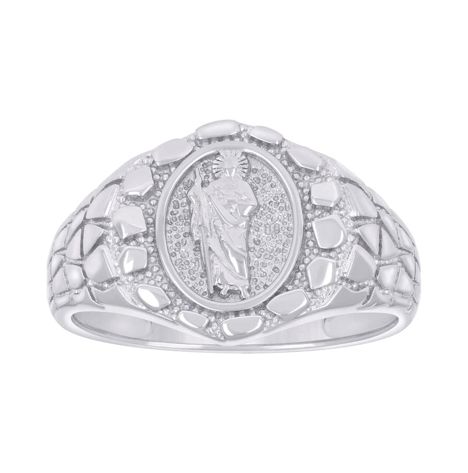 Sterling Silver Men's Nugget St. Jude Religious Bridal Anniversary Wedding Engagement Band Ring