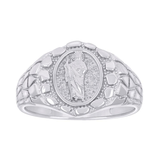 Sterling Silver Men's Nugget St. Jude Religious Bridal Anniversary Wedding Engagement Band Ring