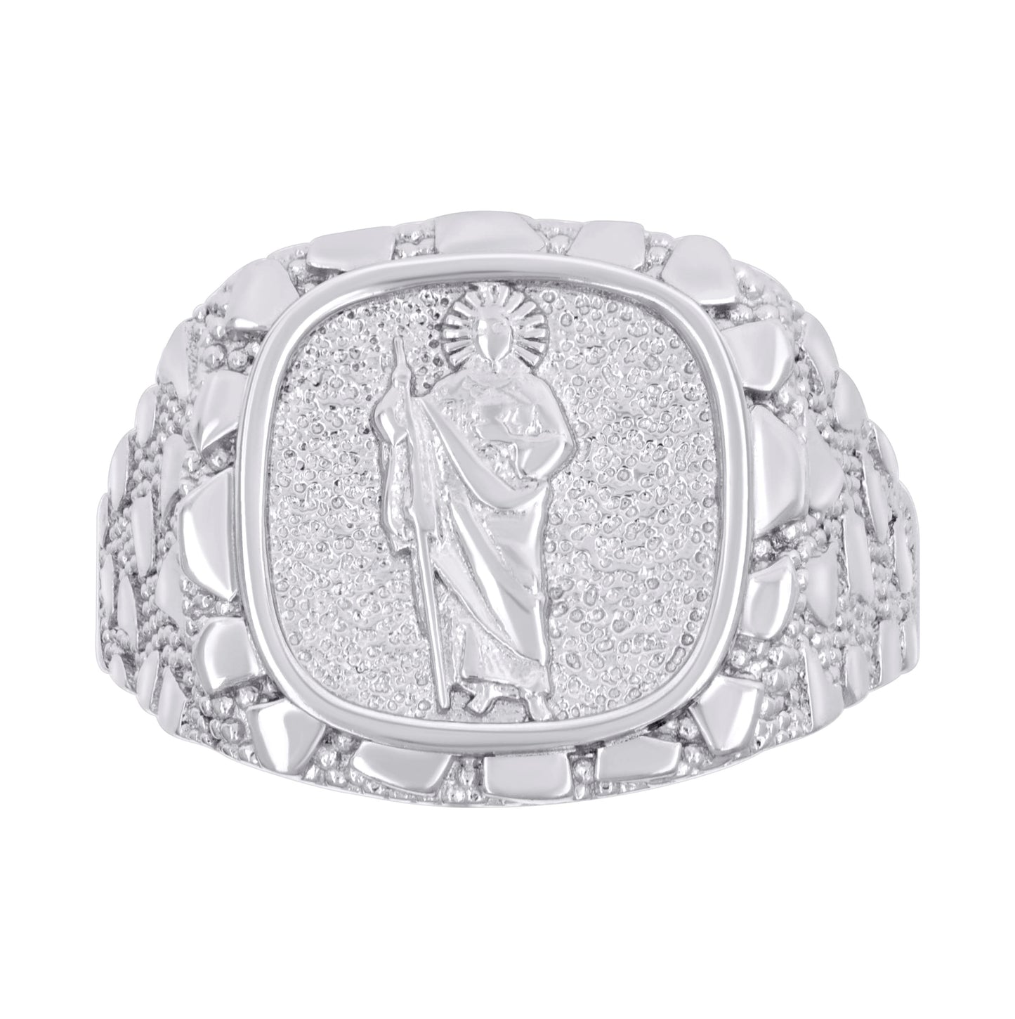 Sterling Silver Mens Nugget St. Jude Religious Bridal Anniversary Wedding Engagement Band Ring