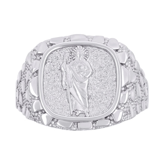 Sterling Silver Mens Nugget St. Jude Religious Bridal Anniversary Wedding Engagement Band Ring