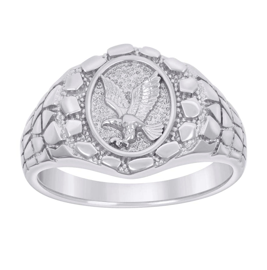 Sterling Silver Men's Nugget Eagle Bird Wildlife Bridal Anniversary Wedding Engagement Band Ring
