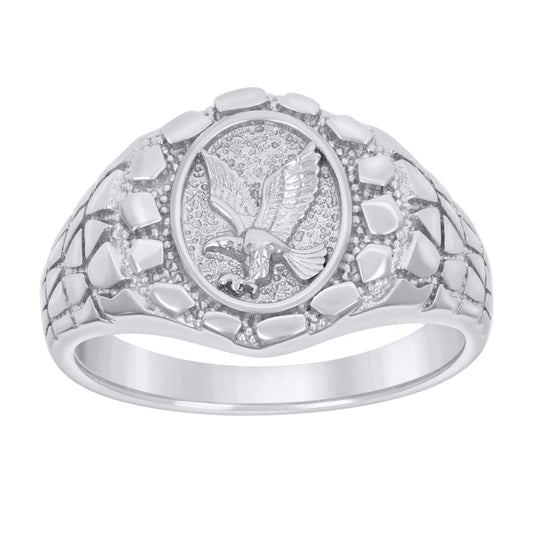Sterling Silver Men's Nugget Eagle Bird Wildlife Bridal Anniversary Wedding Engagement Band Ring