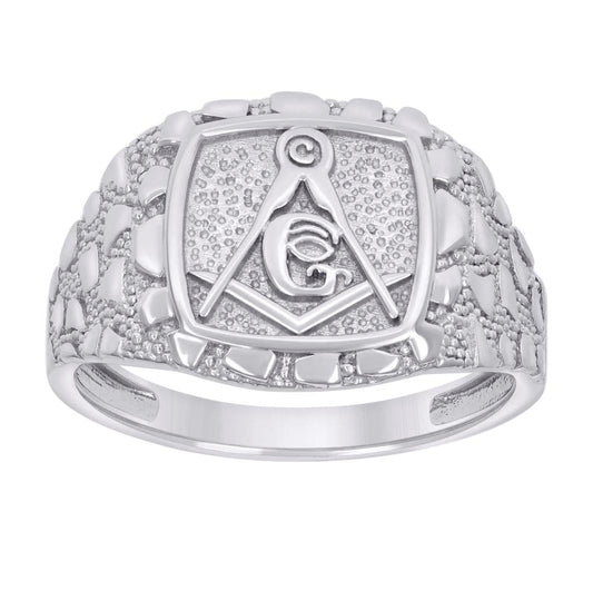 Sterling Silver Mens Nugget Masonic Symbol Bridal Anniversary Wedding Engagement Band Ring