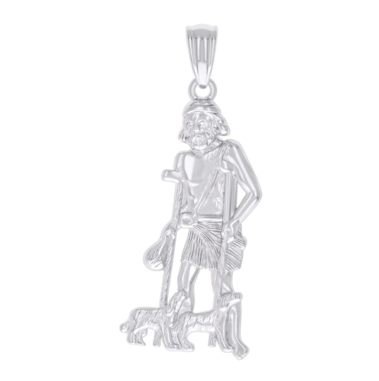 Sterling Silver Mens St. Lazarus Religious Charm Pendant
