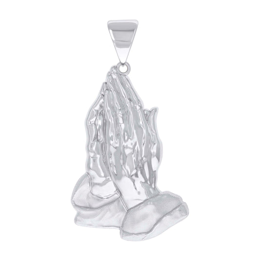 Sterling Silver Mens Praying Hands Symbol Religious Charm Pendant