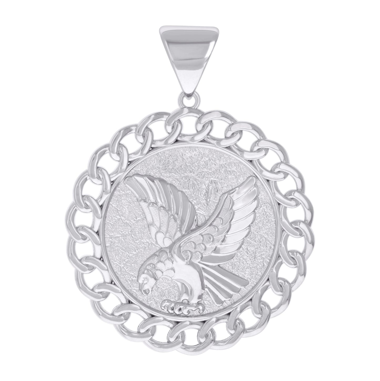 Sterling Silver Mens Cuban Border Eagle Bird Wildlife Charm Pendant