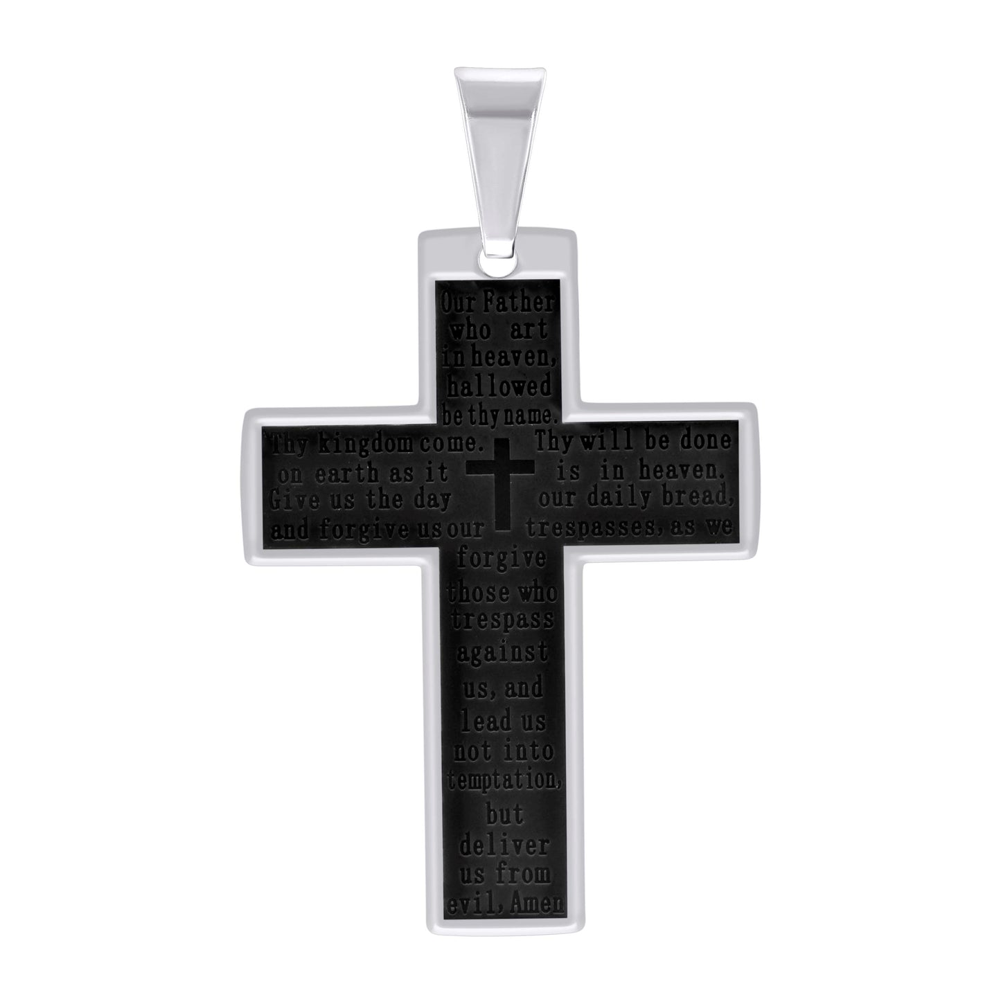 Stainless Steel English Bible Lord's Prayer Cross Religious Charm Pendant