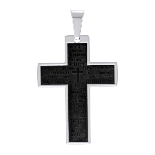 Stainless Steel English Bible Lord's Prayer Cross Religious Charm Pendant