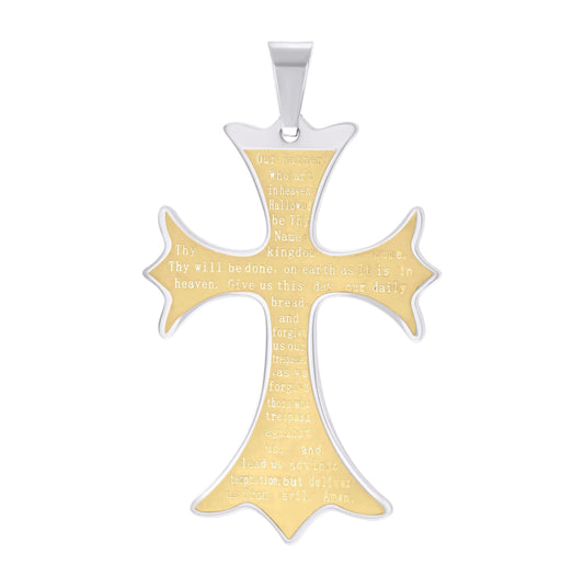 Stainless Steel Mens English Bible Lord's Prayer Halo Cross Religious Charm Pendant