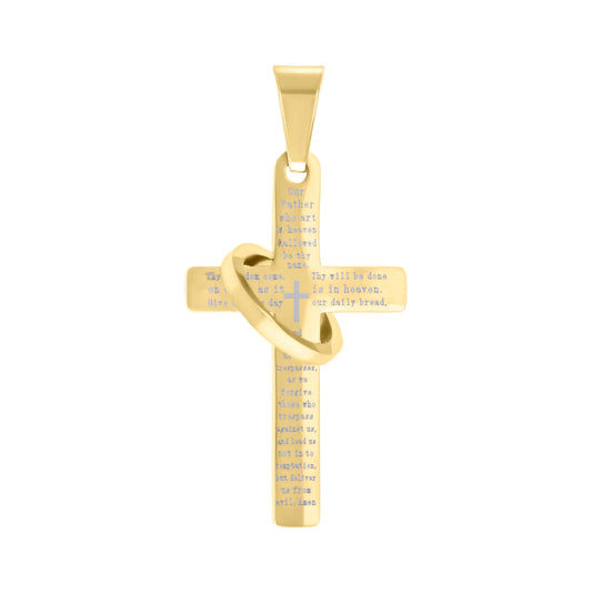 Stainless Steel Mens English Bible Lords Prayer Cross Ring Religious Charm Pendant
