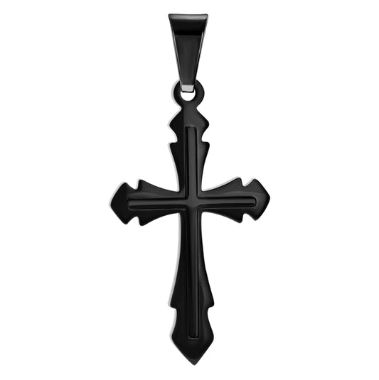 Stainless Steel Black-tone Mens Cross Religious Charm Pendant