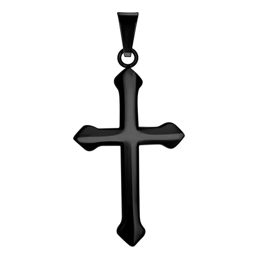 Stainless Steel Black-tone Mens Cross Religious Charm Pendant
